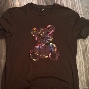 Black Casual T-Shirt w/ Colorful Bear